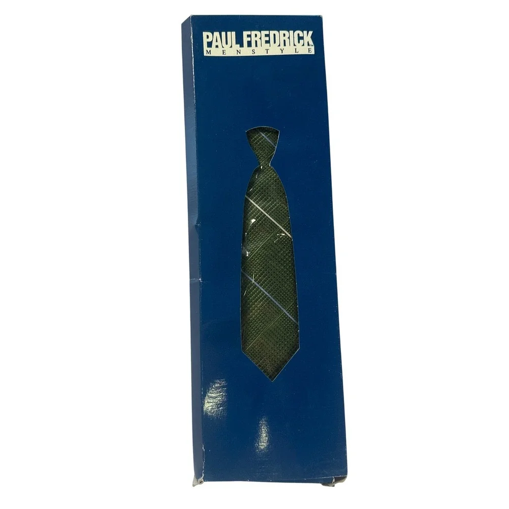Paul Fredrick Men's Silk Green Plaid Necktie NWT‎